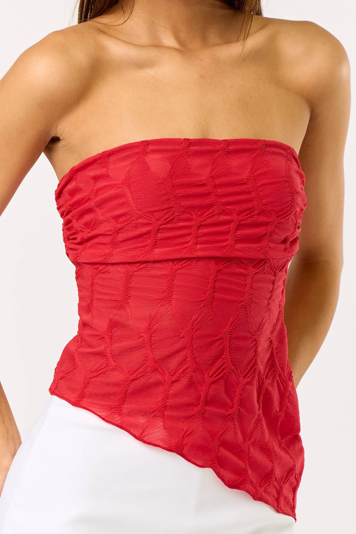 Textured Asymmetrical Tube Top