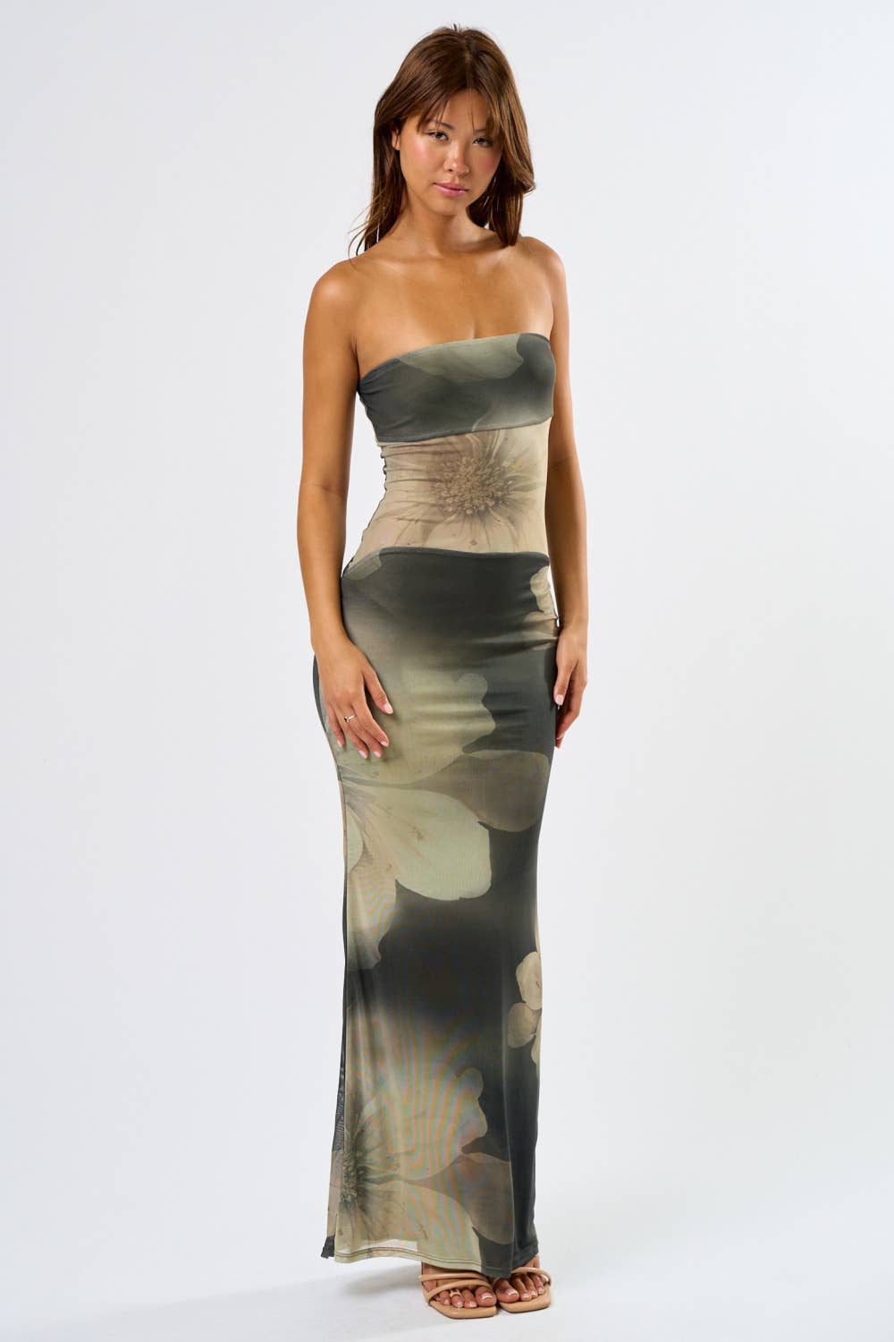 Mesh Tube Floral Maxi Dress