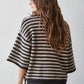Knit Sweater Striped Quarter Sleeve Cardigan