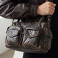 Multi Pocket Textured Leather Shoulder Bag