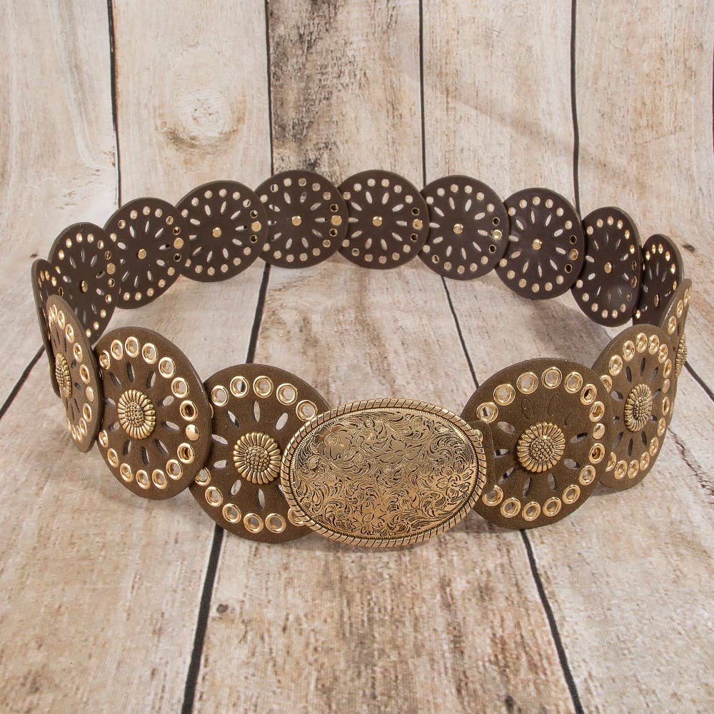 Western Concho Disc Oval Buckle Belt