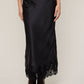 Satin Mono Tone Elastic Waist Lace Midi Skirt