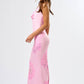 Pink Halter Floral Print Dress