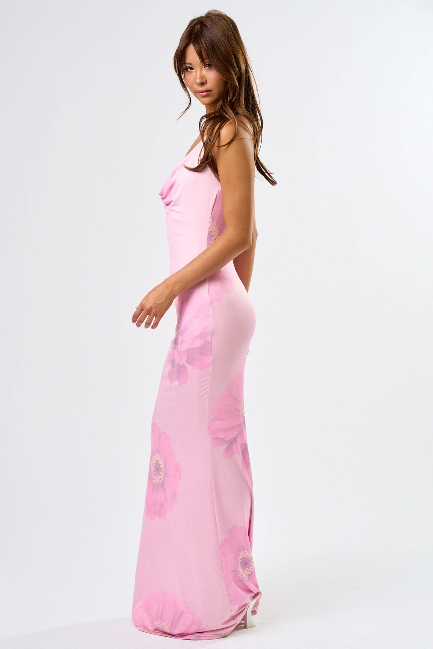 Pink Halter Floral Print Dress