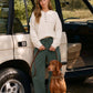 SMOCKED WAIST DRAWSTRING BARREL LEG SWEATPANTS