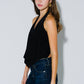 Cowl Neck Plunging Back Tie Top