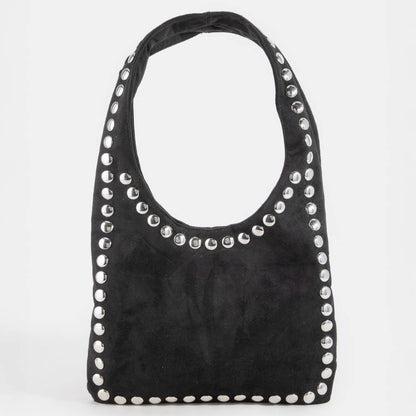 Grommet Border Studded Suede Shoulder Bag