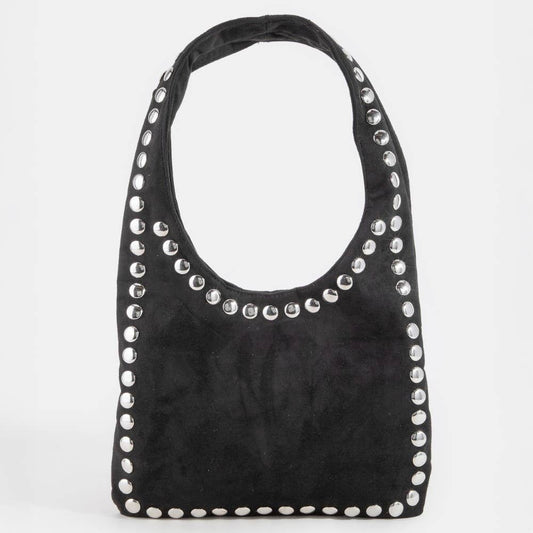 Grommet Border Studded Suede Shoulder Bag