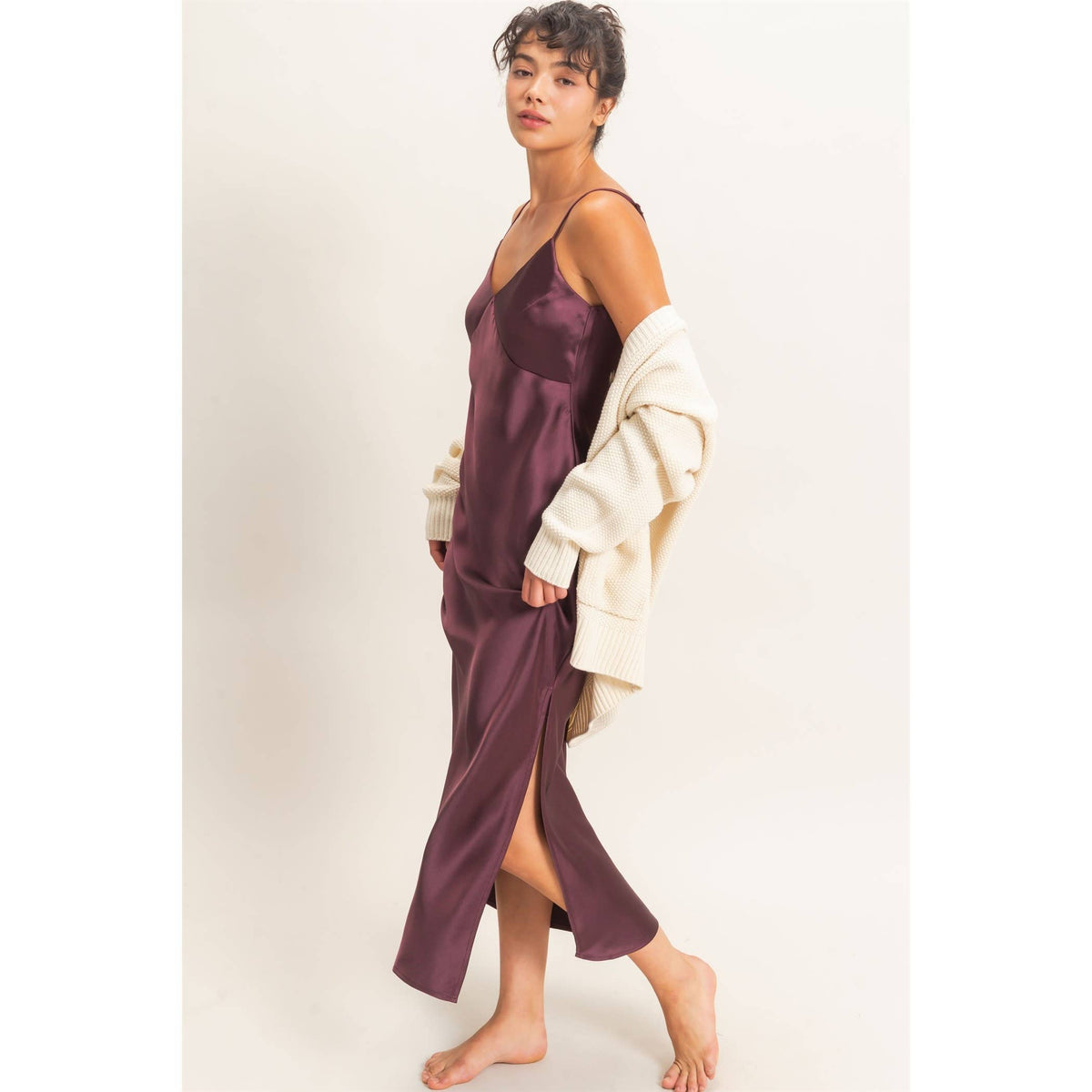 Satin V-Neck Slip Dress