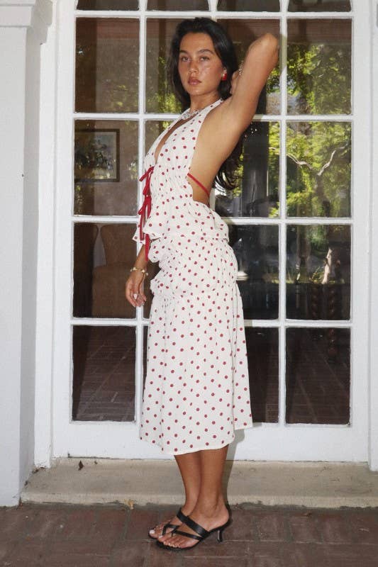 Polka Dot Halter Top with Tie Back