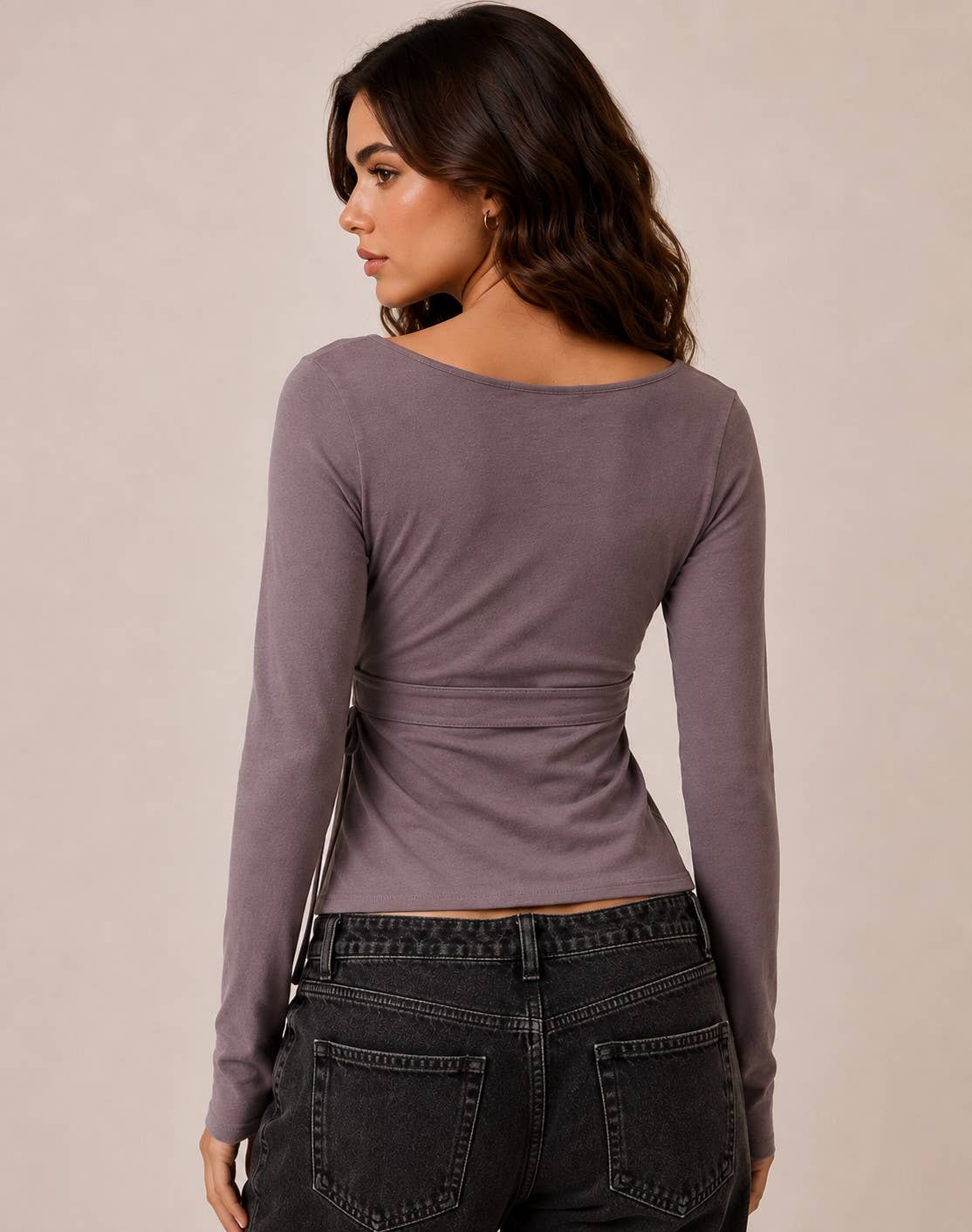 WRAP PLUNGE LONG SLEEVE TOP