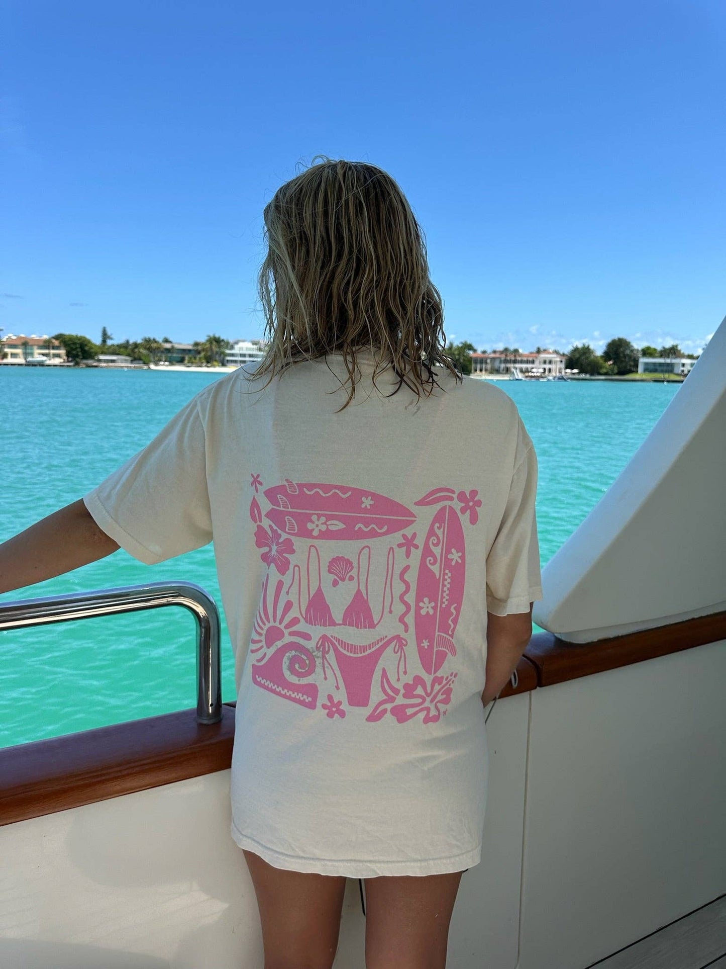 Ivory Pink Swim And Surf Comfort Colors Tee