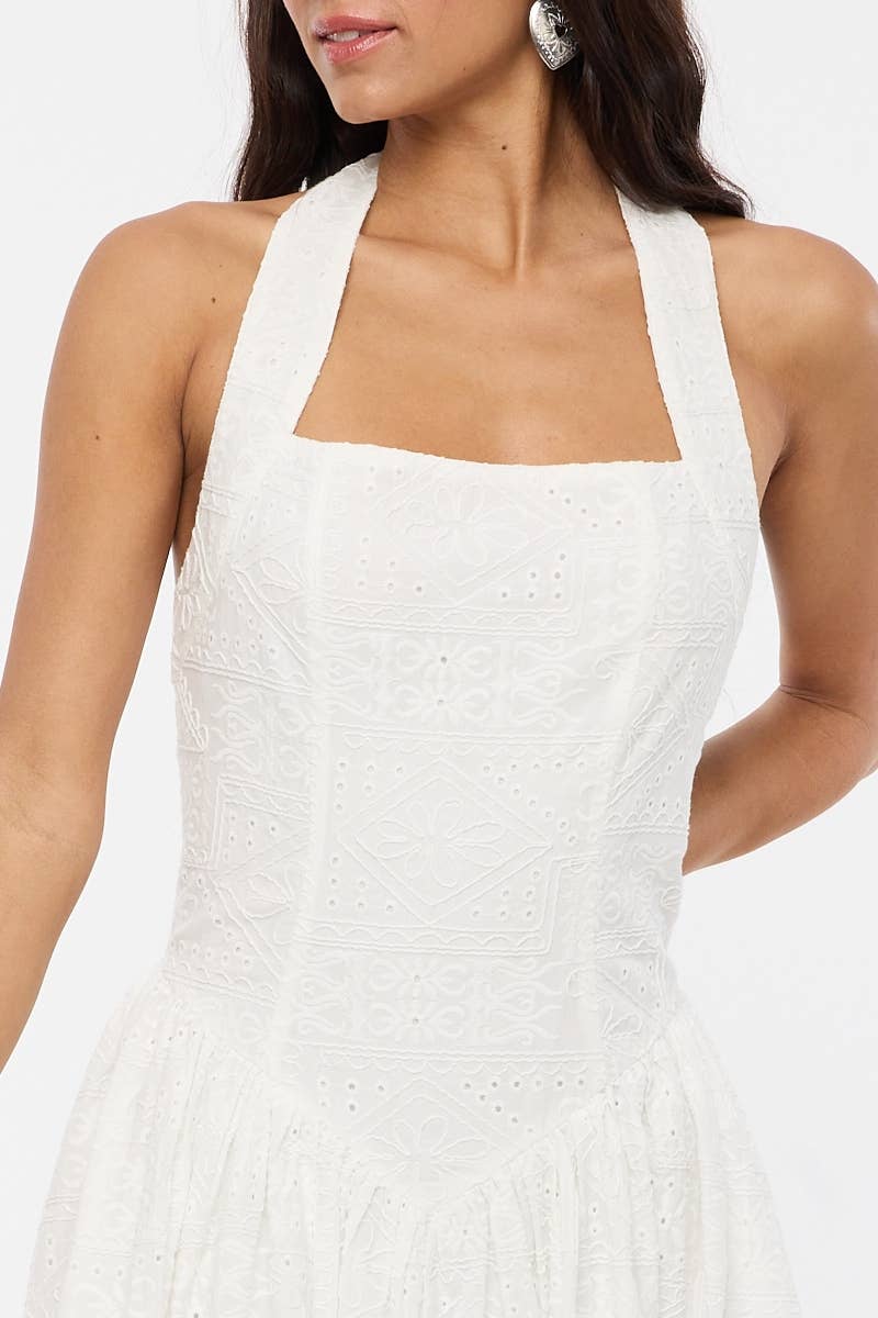 Bohemian Style White Halter Dress