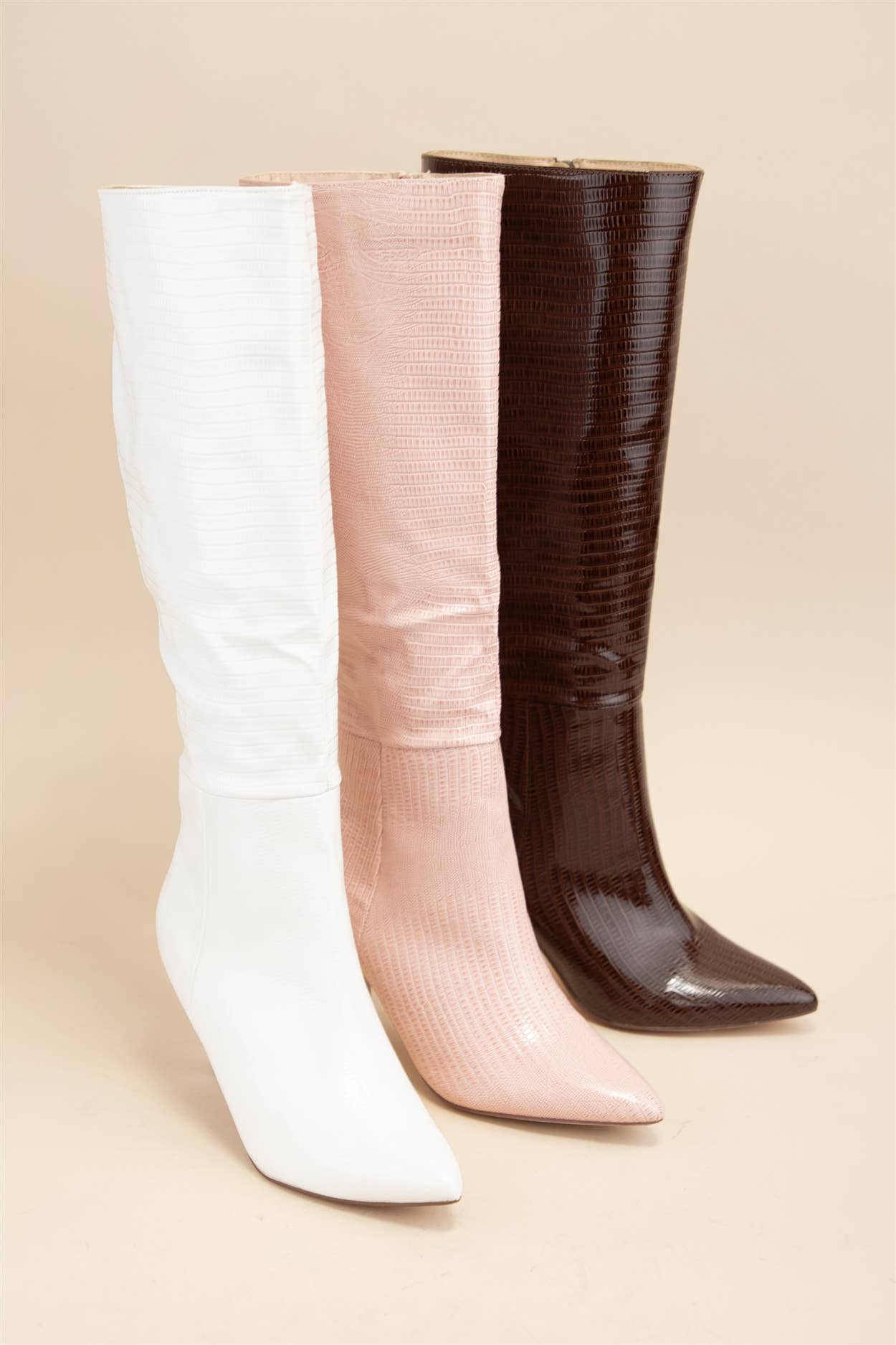 Croc Pattern Patent Finished Pointed Heel Boot