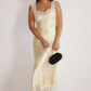 Lace Trim Satin Midi Dress