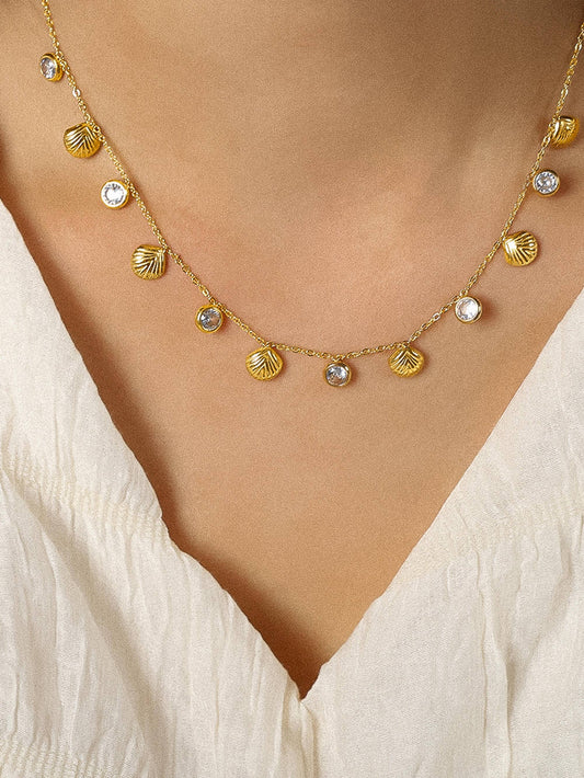 Sylvain 18K Gold Non-Tarnish CZ Shell Charm Necklace
