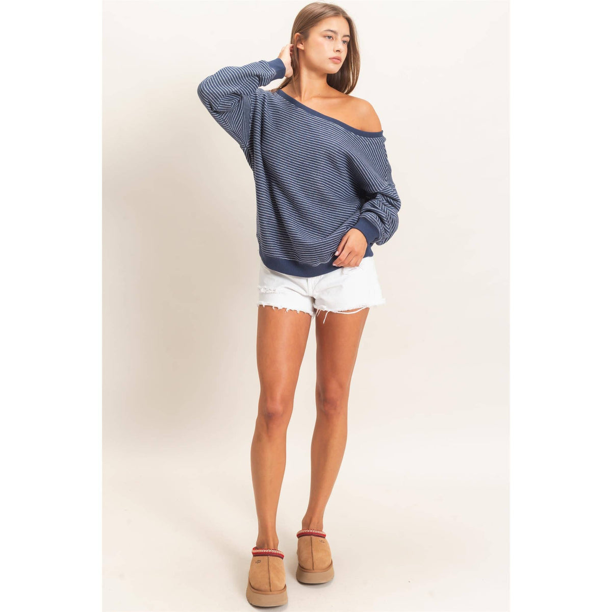 Striped Off The Shoulder Sweatshirt