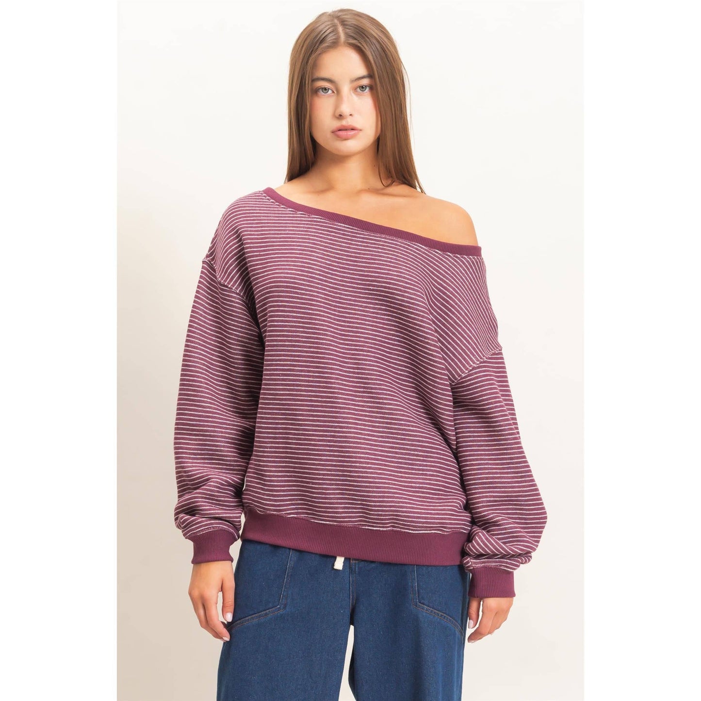 Striped Off The Shoulder Sweatshirt