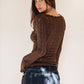 Scalloped V-Neck Long Sleeves Sheer Lace Top