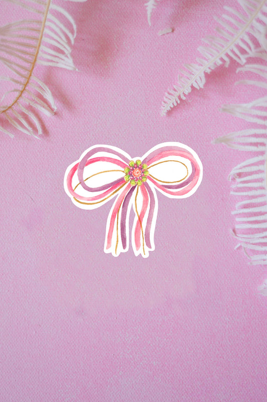 Pink layered rhinestone bow vinyl sticker