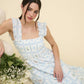 Blue Floral Square Neckline Dress