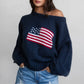 American Flag Knit Off The Shoulder Sweater
