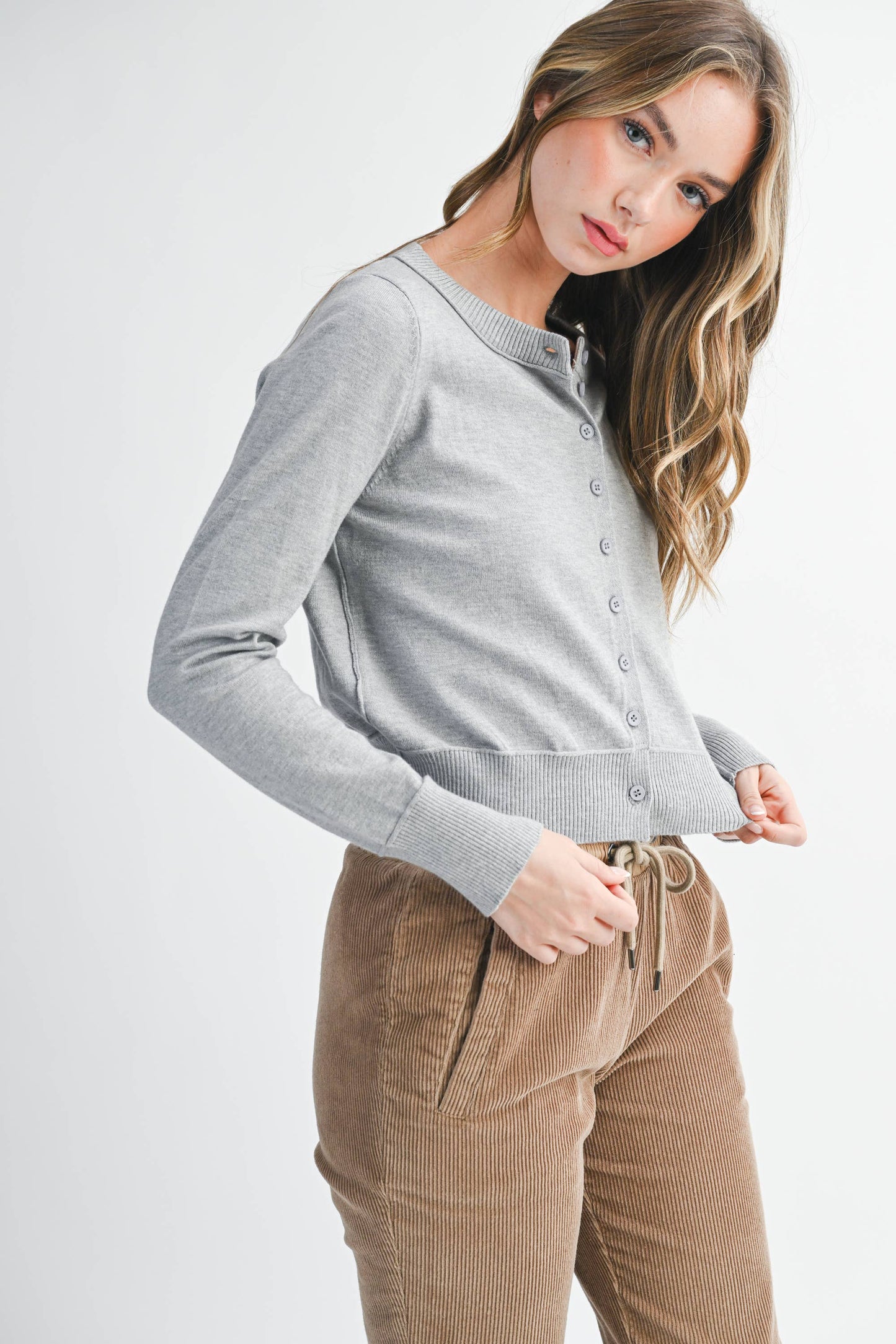 Ribbed Button-Up Knit Cardigan