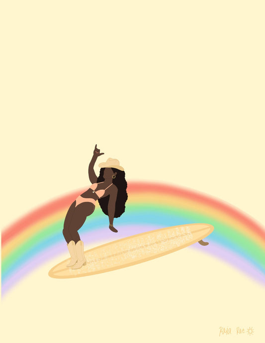 Hang Ten Rainbow Surfing Cowgirl