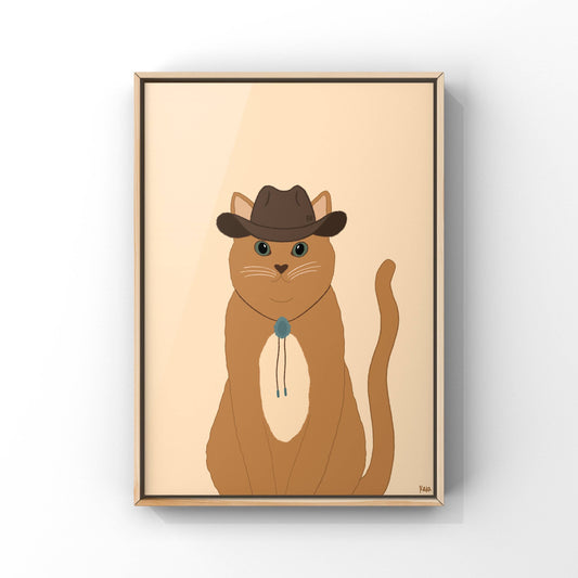 Orange Cat Cowboy Art Print