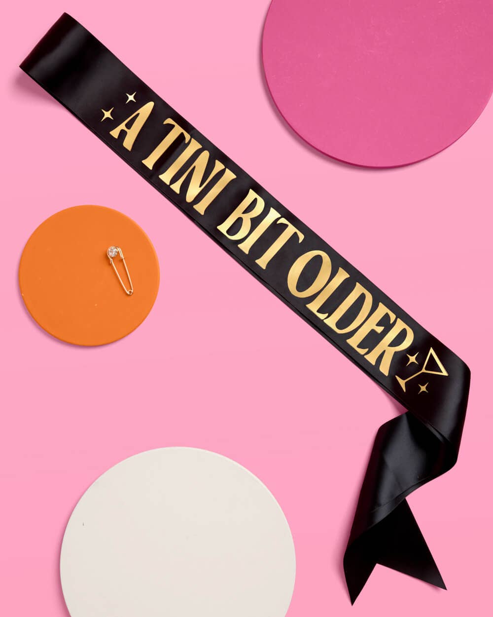 Tini Bit Older Sash - black satin sash, martini party