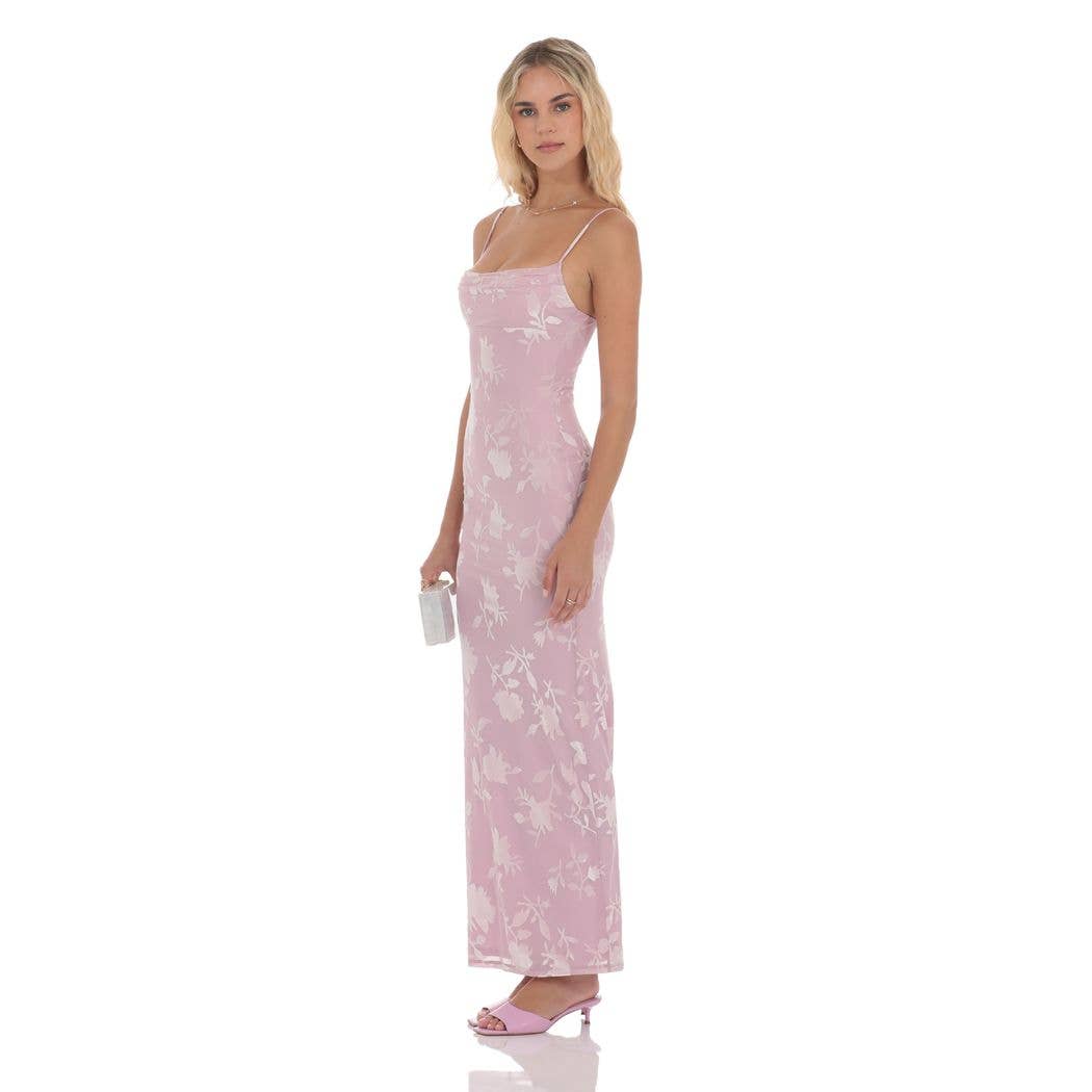 Velvet Floral Cowl Neck Maxi Dress in Lilac