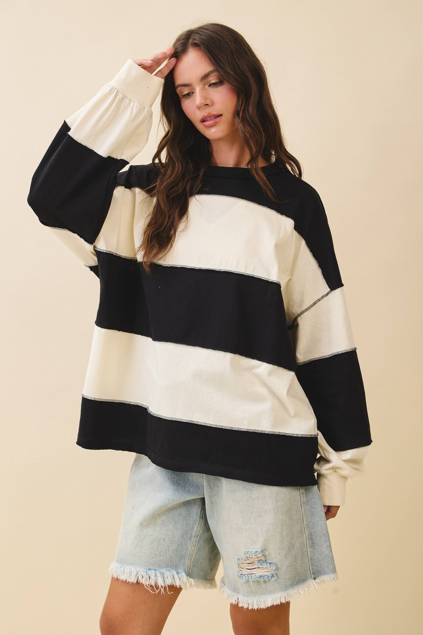 Contrast Panel Long Sleeve Slouchy