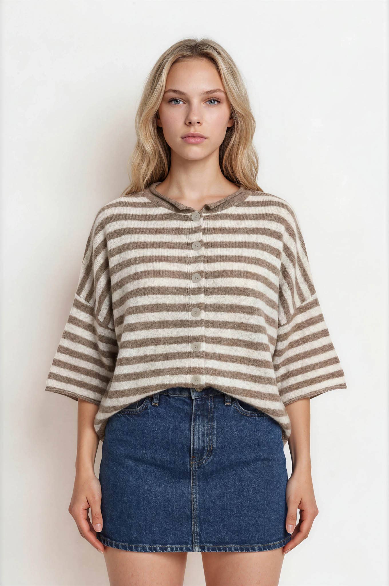 Leah Striped Short Sleeve Cardigan