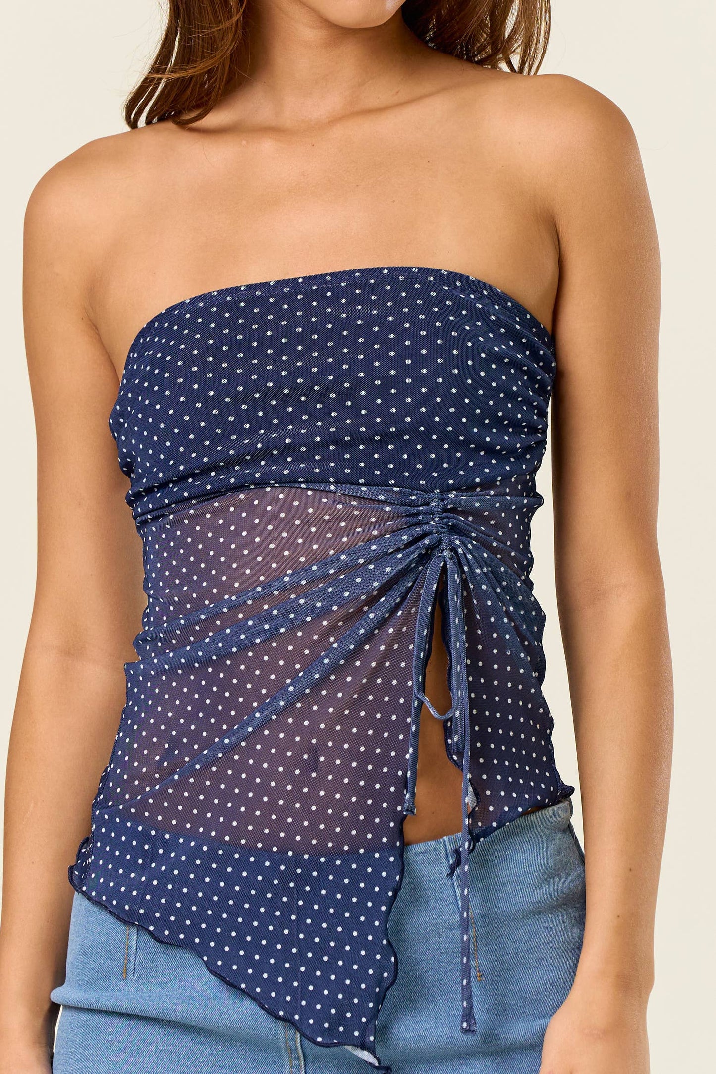 Polka dot Asymmetric Split Hem Tube Top