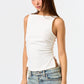 Knit Boatneck Tank with Side Ruched Detailing