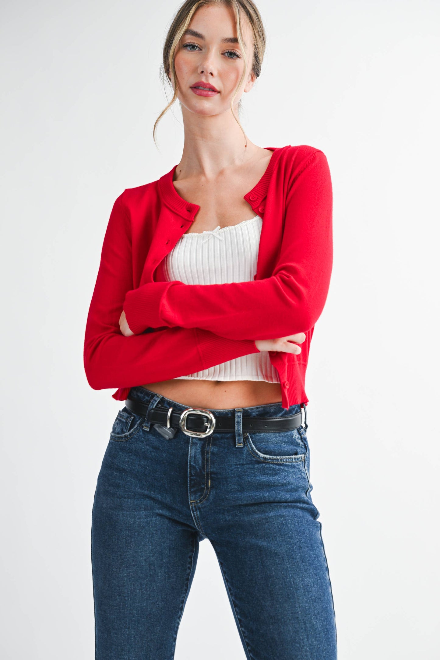 Ribbed Button-Up Knit Cardigan