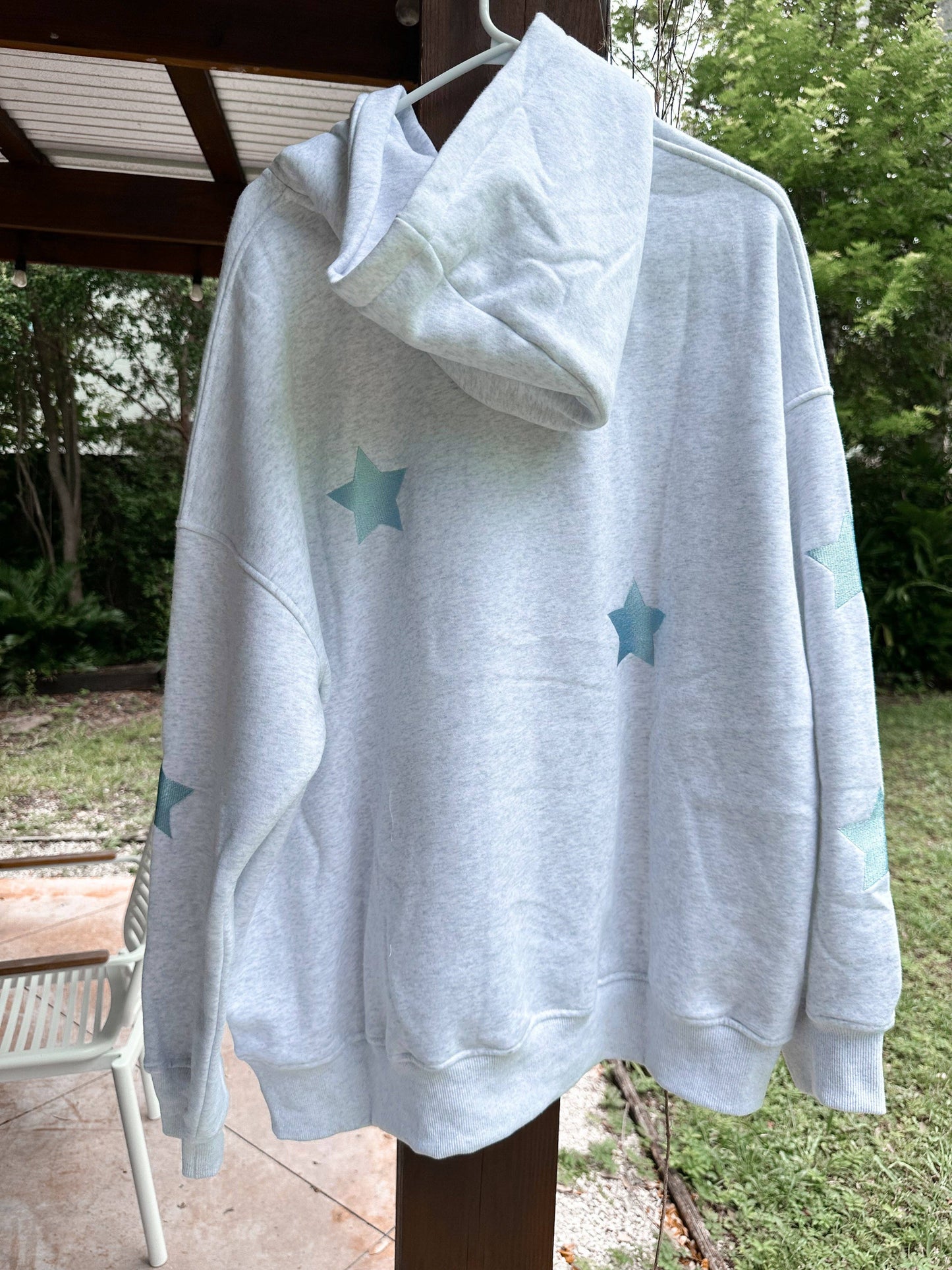 Grey Simple Embroider Star Hoodie