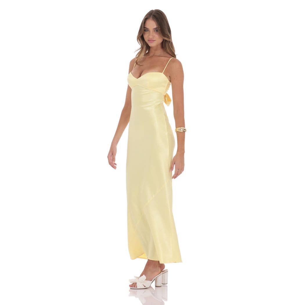 Satin Back Tie Maxi Dress in Yellow