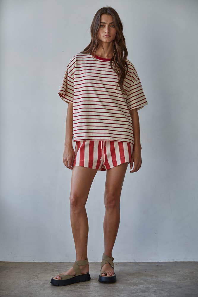 Cotton Striped Short Sleeve Crew Neck Top