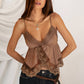 Babydoll Embroidered Mesh Lace Trim V-Neck Cami Top