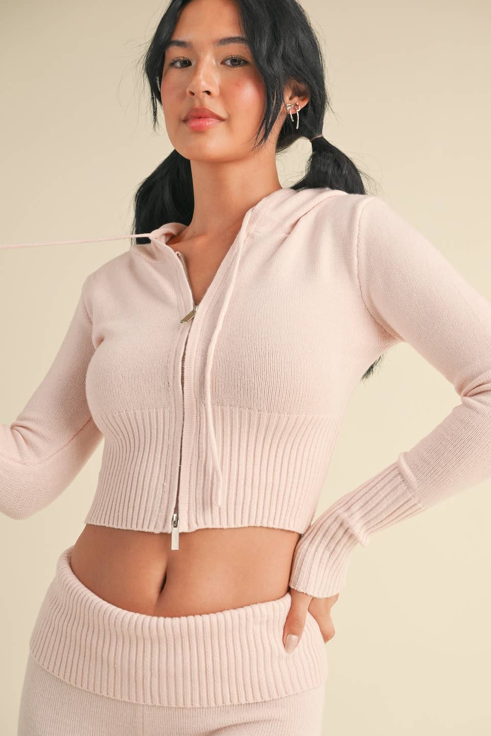 Slim Fit Zip Up Knit Sweater Hoodie