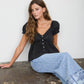 V NECK LADDER LACE PUFF SLEEVE