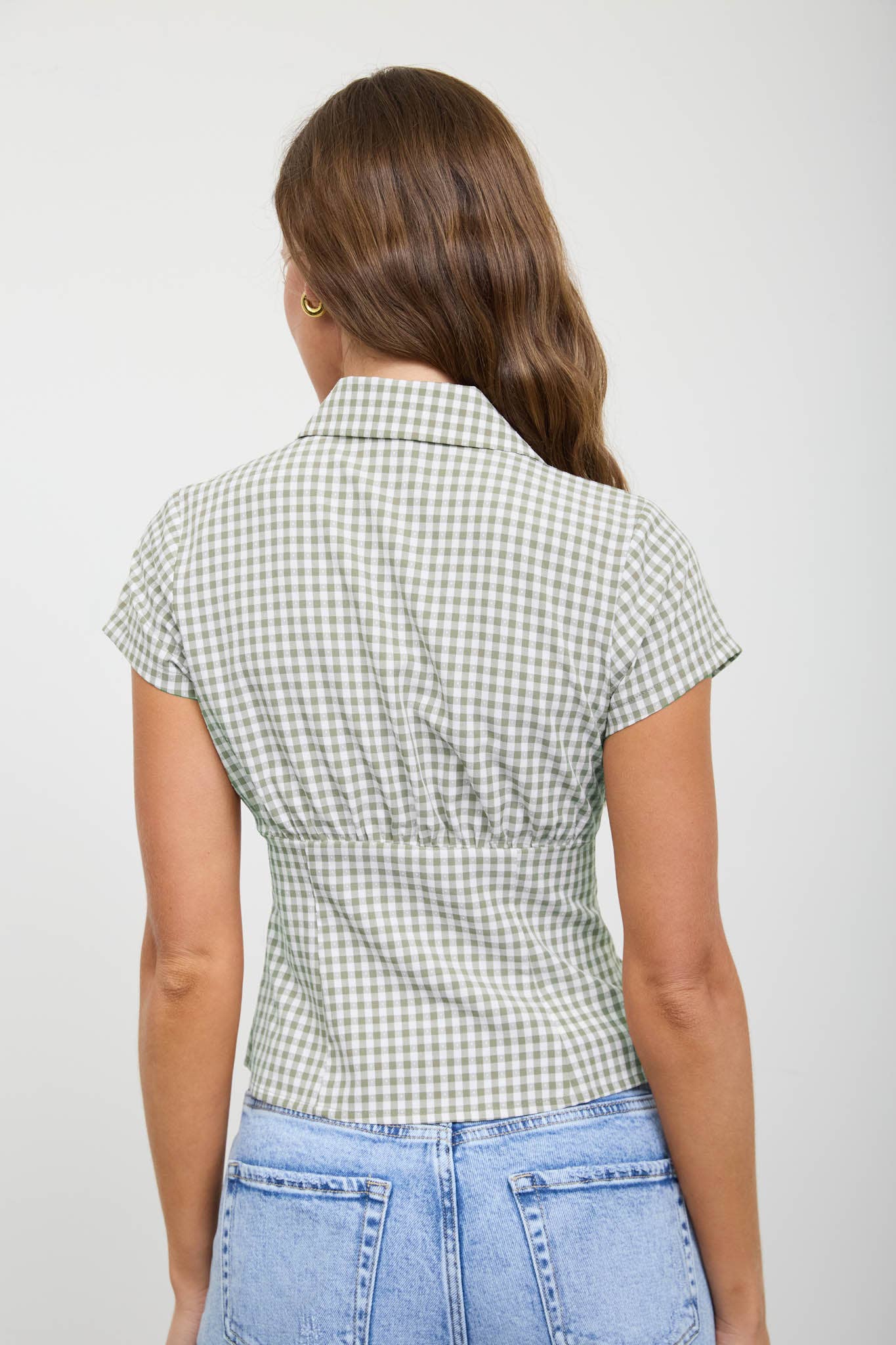 GINGHAM COLLARED SHORT SLEEVE TOP
