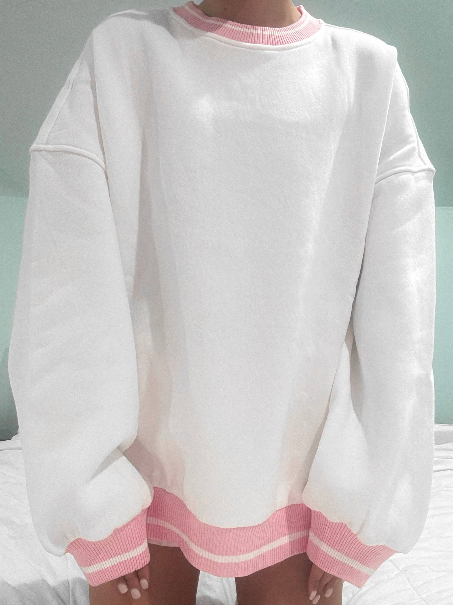 White & Pink Crew Neck