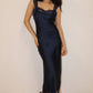 Lace Trim Satin Midi Dress