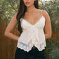 Babydoll Embroidered Mesh Lace Trim V-Neck Cami Top