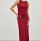 Gold Accent Ruched Slinky Maxi Dress