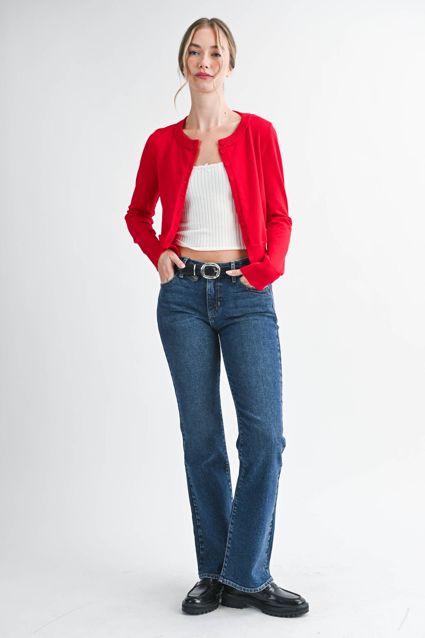 Ribbed Button-Up Knit Cardigan