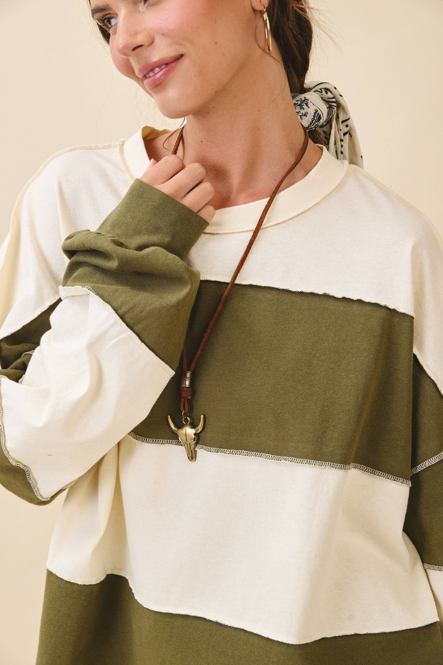 Contrast Panel Long Sleeve Slouchy