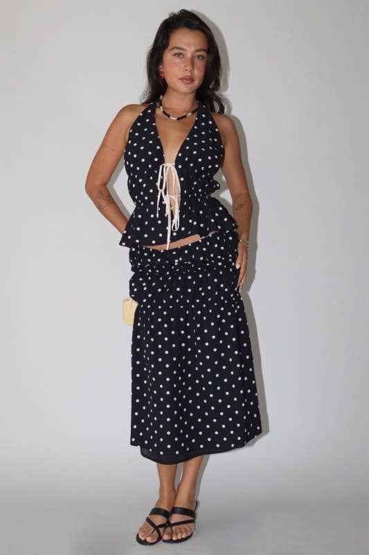 Polka Dot Halter Top with Tie Back